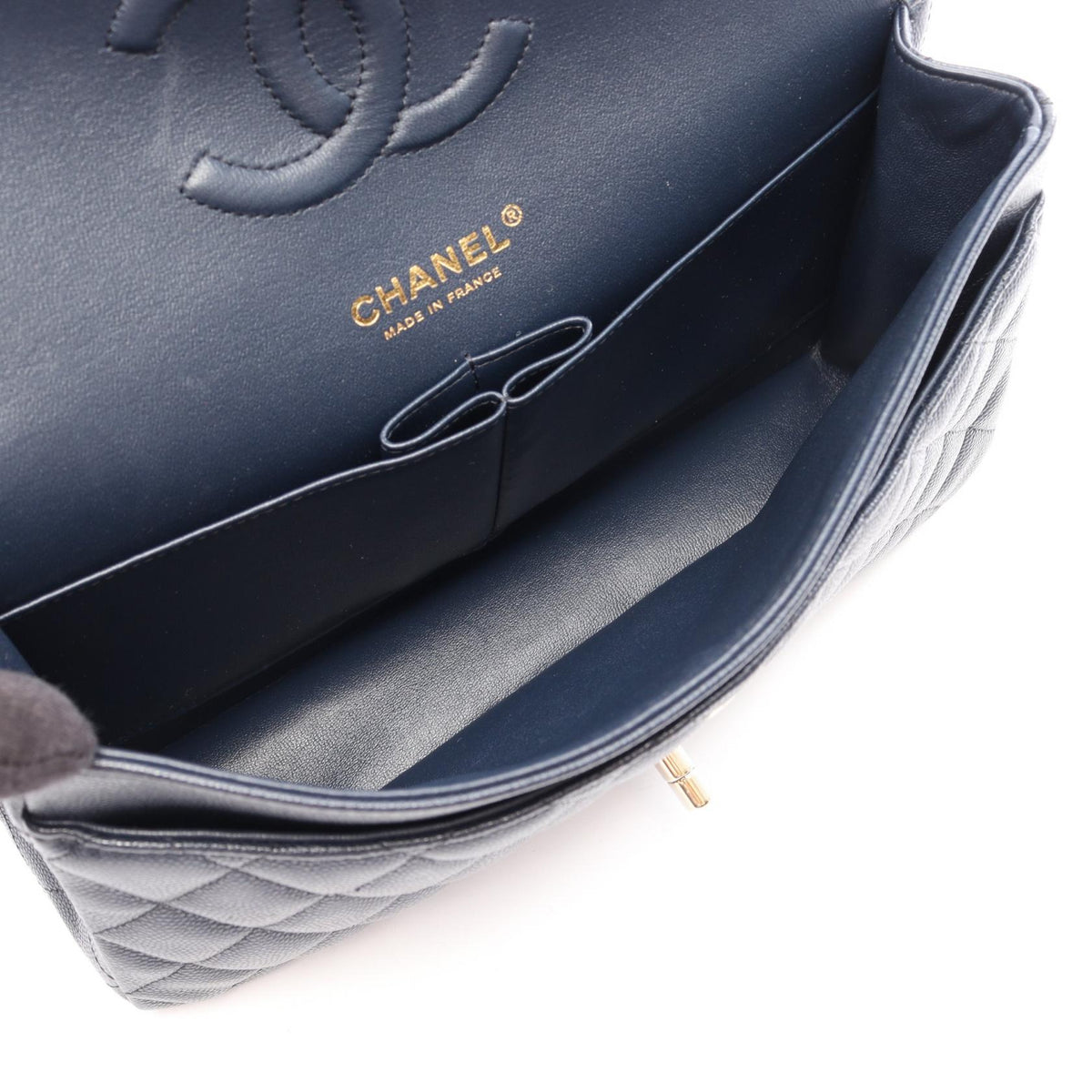 CHANEL Navy Matelasse W flap Grained Calfskin leather 2106800643442
