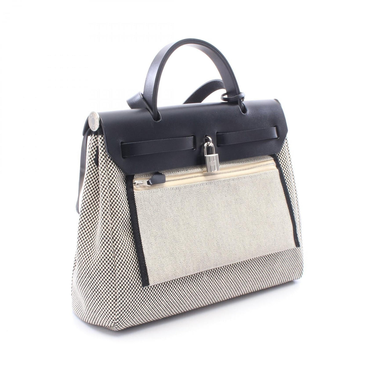 HERMES Herbag Zip PM Ecru 2WAY HandbagBeige Beige Beige/Black Toile GM Other Toile GM / Vache leather Hunter 2121400020615