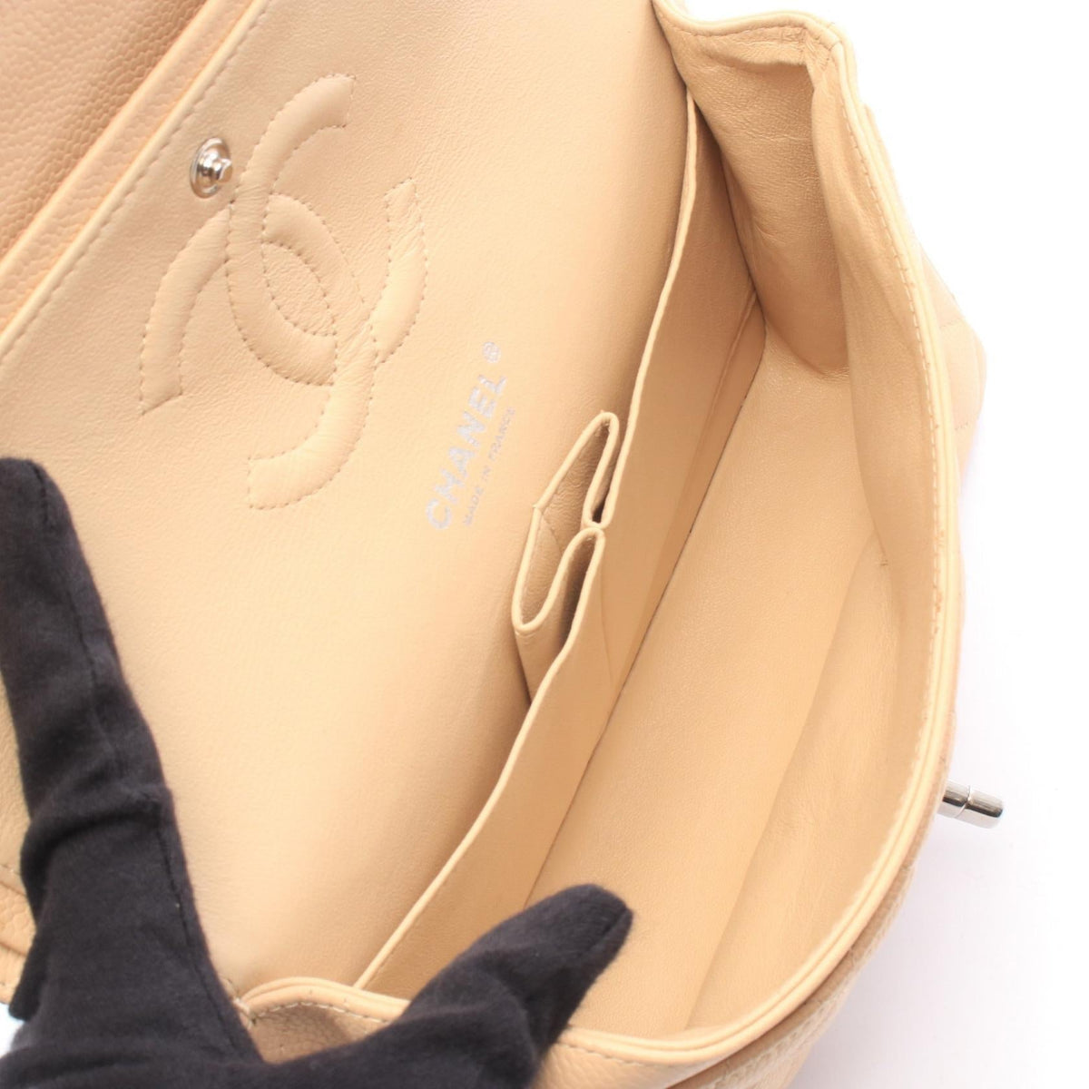 CHANEL Beige Matelasse W flap Grained Calfskin leather A01112 2106800642643