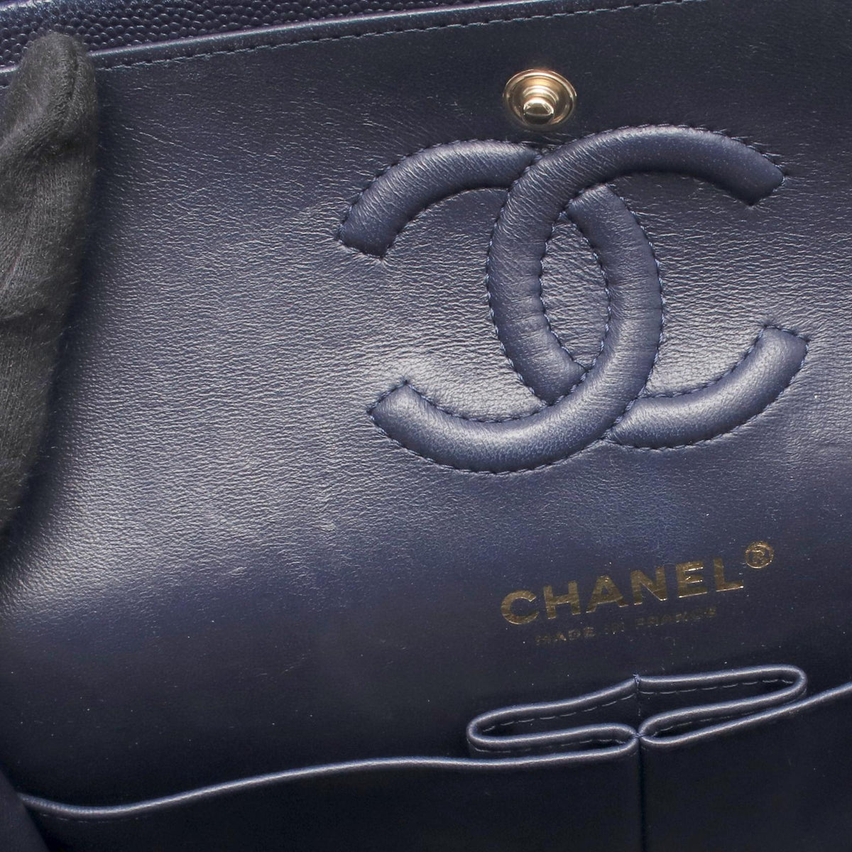 CHANEL Navy Matelasse W flap Grained Calfskin leather A01113 2106800642735