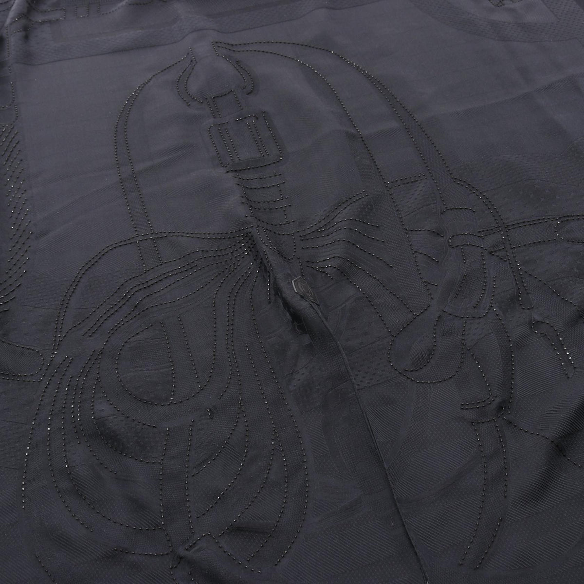 HERMES Coaching Perle Poncho Stall Navy Blue Black silk silk 2104102485173