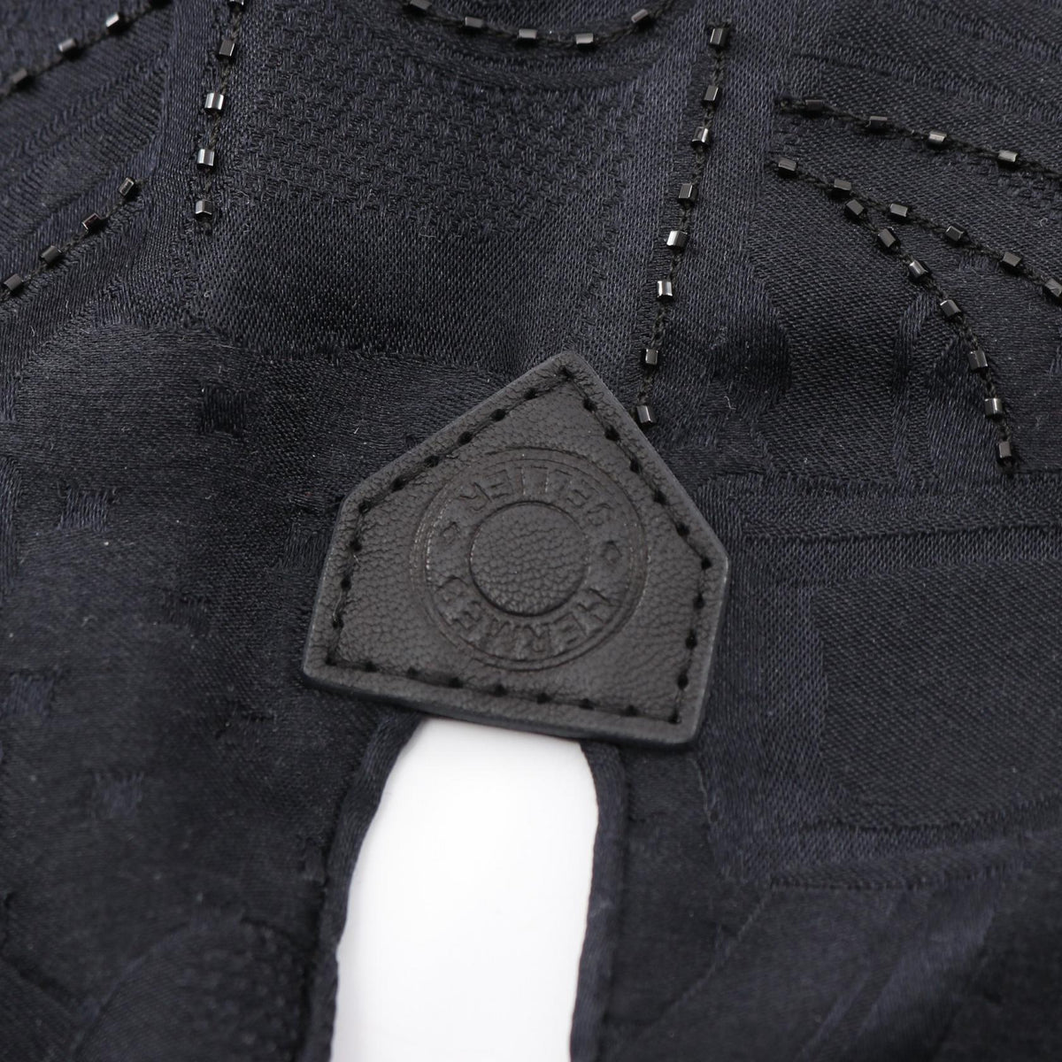 HERMES Coaching Perle Poncho Stall Navy Blue Black silk silk 2104102485173