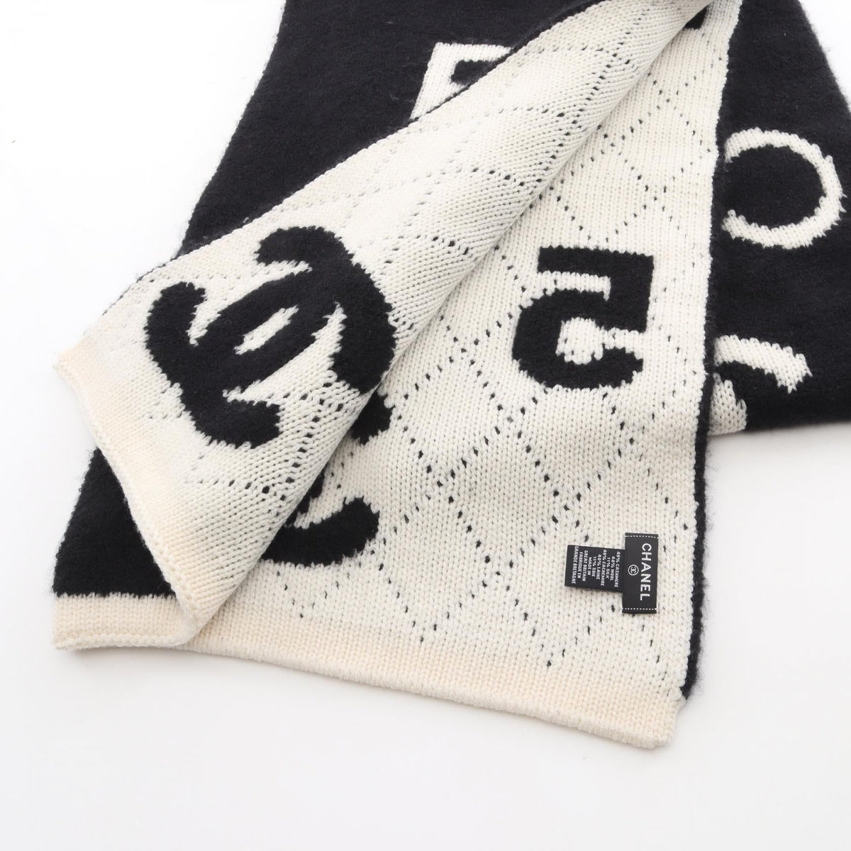 CHANEL Black/Beige COCO Mark logo wool silk cashmere 2104102466271