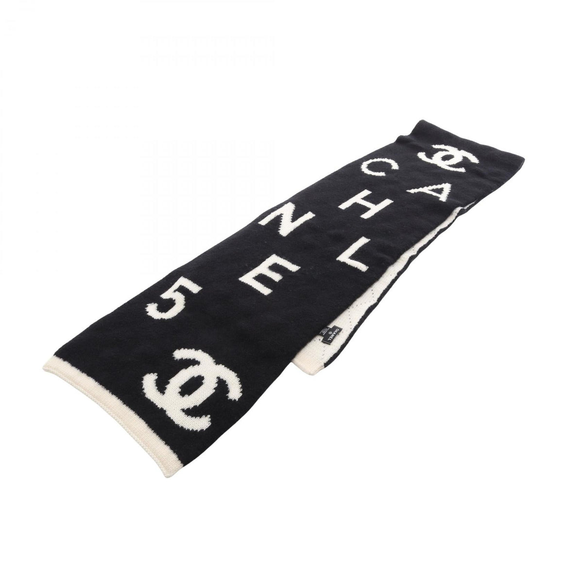 CHANEL Black/Beige COCO Mark logo wool silk cashmere 2104102466271