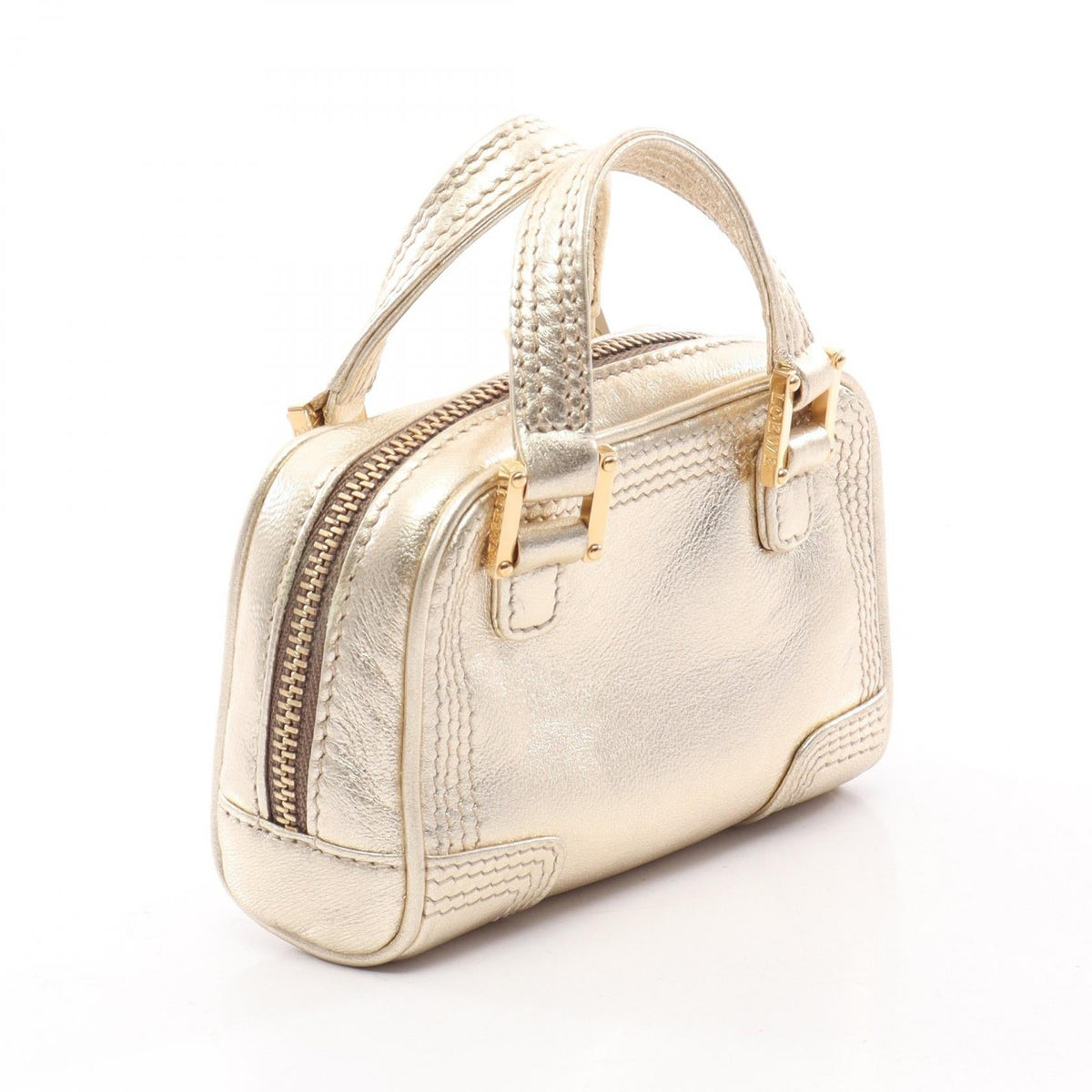 LOEWE Amazona Micro Mini Keyring Handbag Gold leather 2101220062989