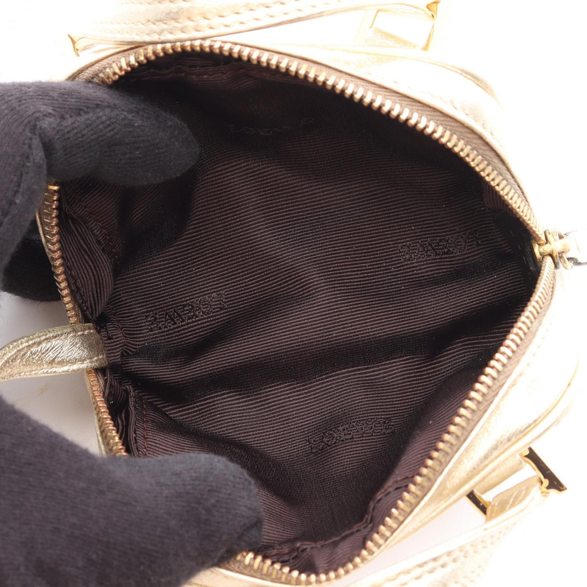 LOEWE Amazona Micro Mini Keyring Handbag Gold leather 2101220062989