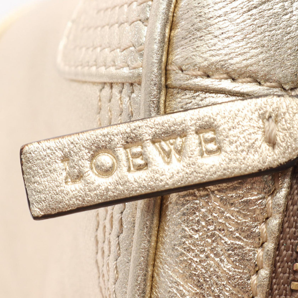 LOEWE Amazona Micro Mini Keyring Handbag Gold leather 2101220062989