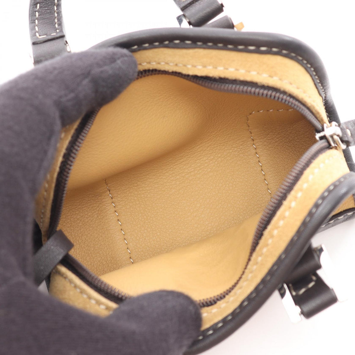 LOEWE Amazona Micro Mini Handbag Beige/Black Suede leather 2101220062811