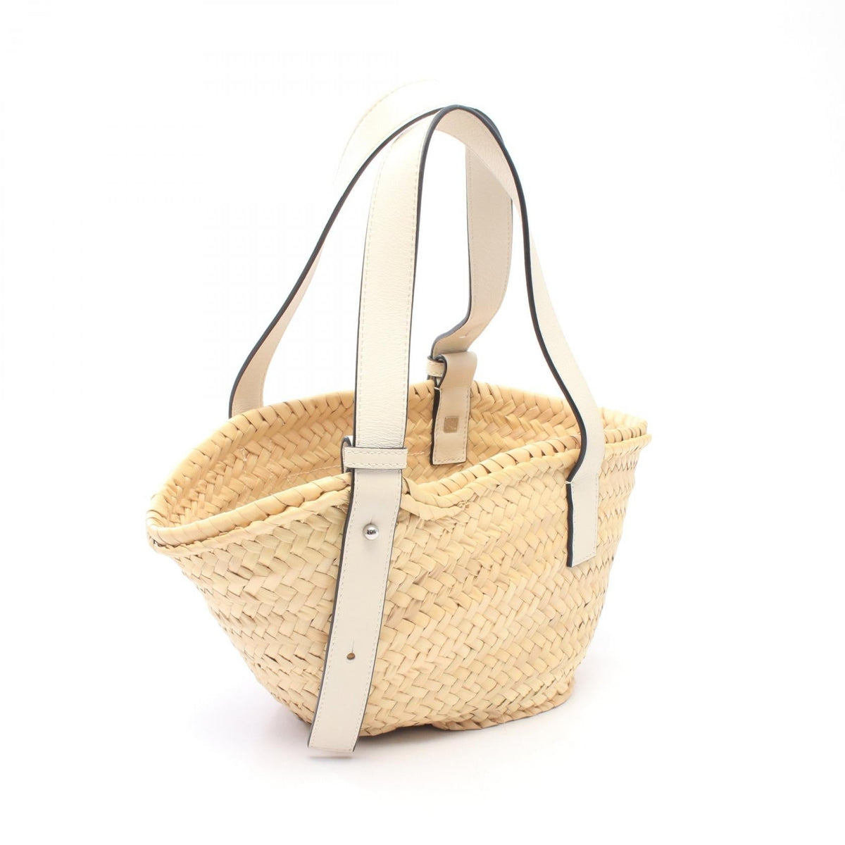 LOEWE Basket Bag Small Handbag Beige/White leather Raffia 2101219876153