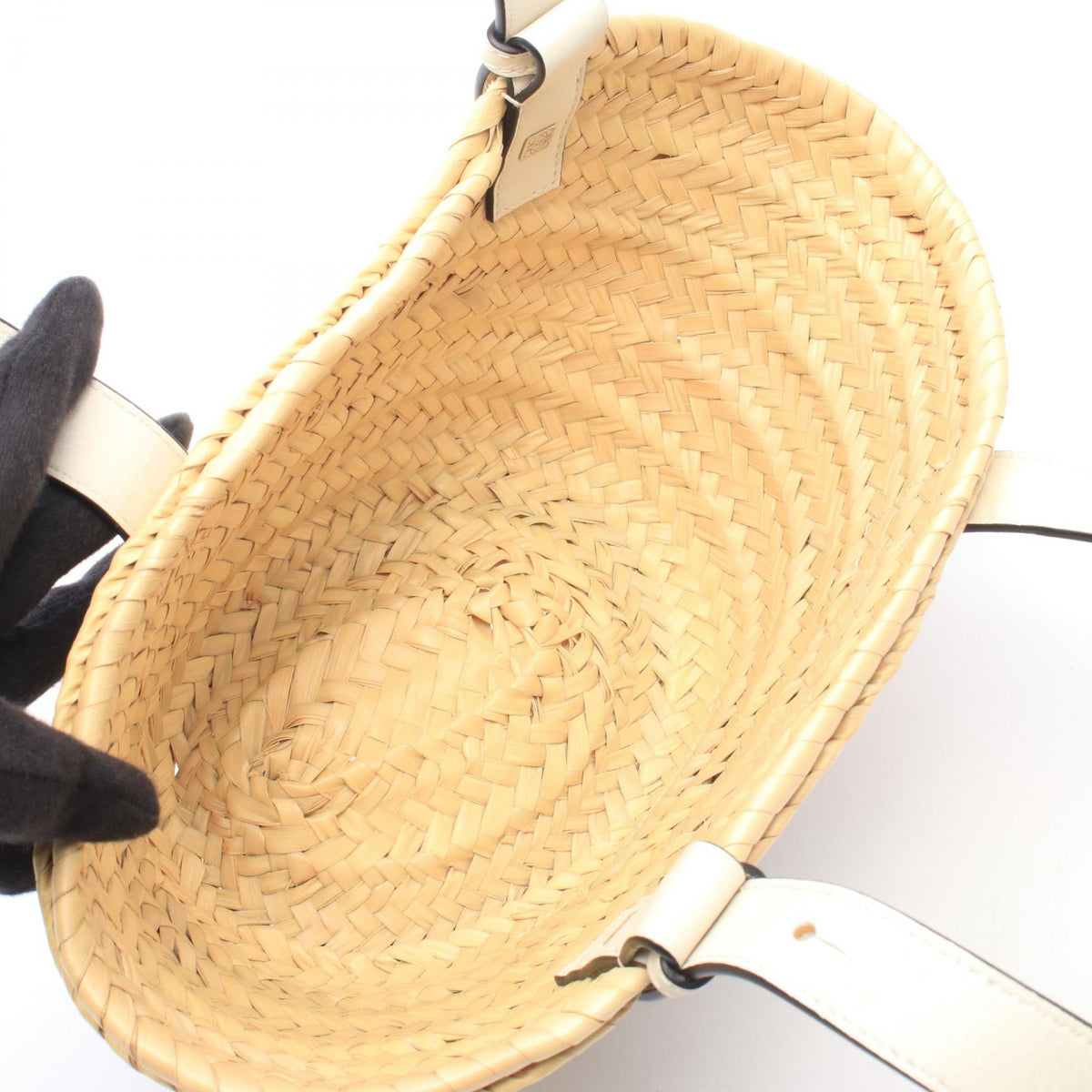 LOEWE Basket Bag Small Handbag Beige/White leather Raffia 2101219876153