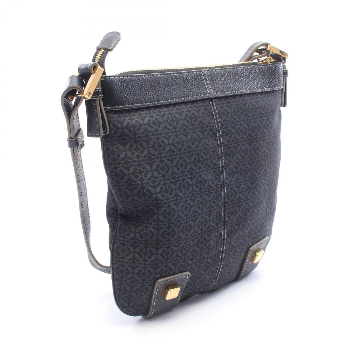 LOEWE New Road Line Shoulder Bag Black/Navy canvas leather 2101220156473