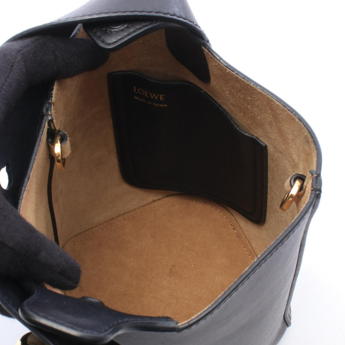 LOEWE Pebble Bucket Bag Mini 2WAY Handbag Black leather 2120900137946