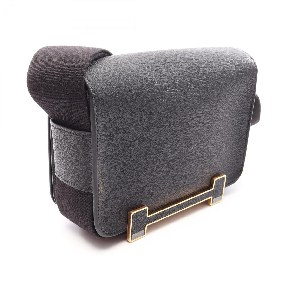 HERMES Geta Shoulder Bag Black Chevre leather Chevre 2101220141868