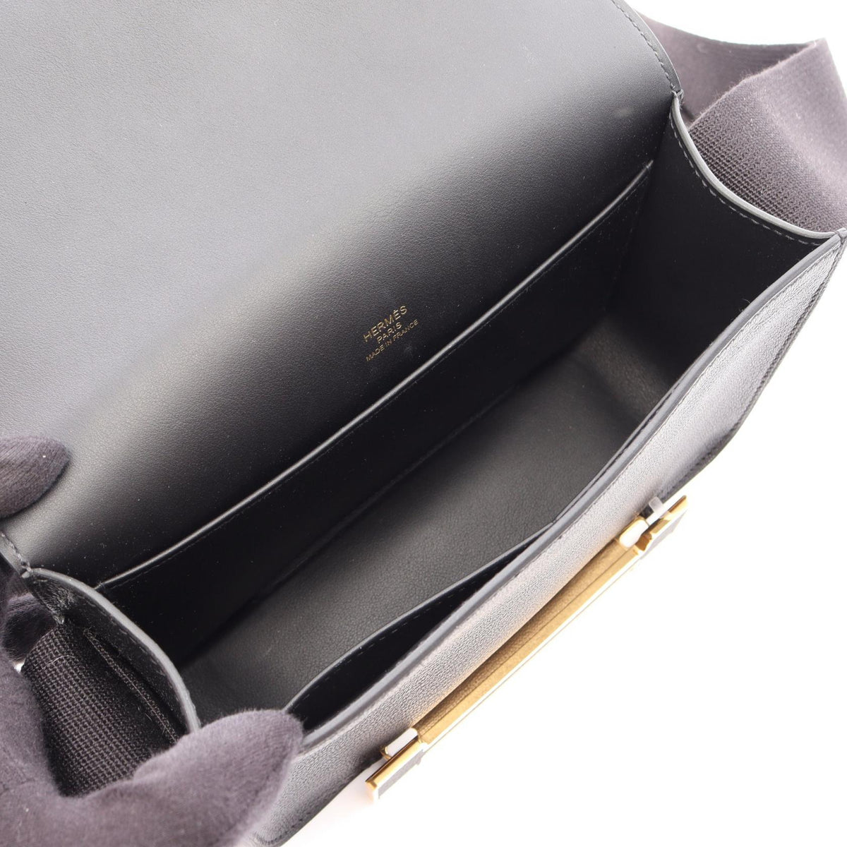 HERMES Geta Shoulder Bag Black Chevre leather Chevre 2101220141868