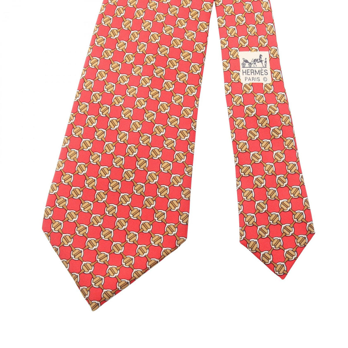 HERMES Overall handle tieWhite White Red/Brown/White silk silk 2104102536530