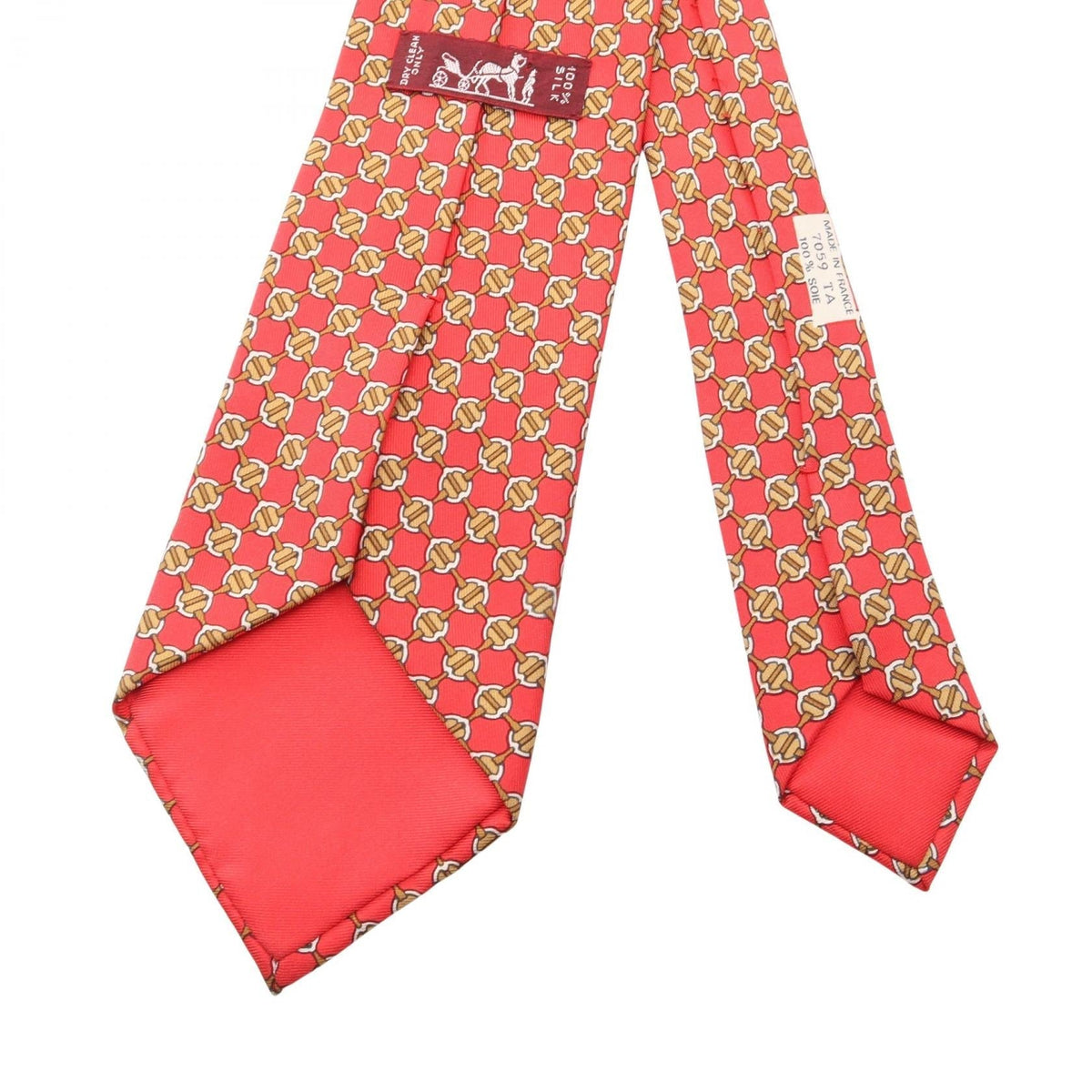 HERMES Overall handle tieWhite White Red/Brown/White silk silk 2104102536530