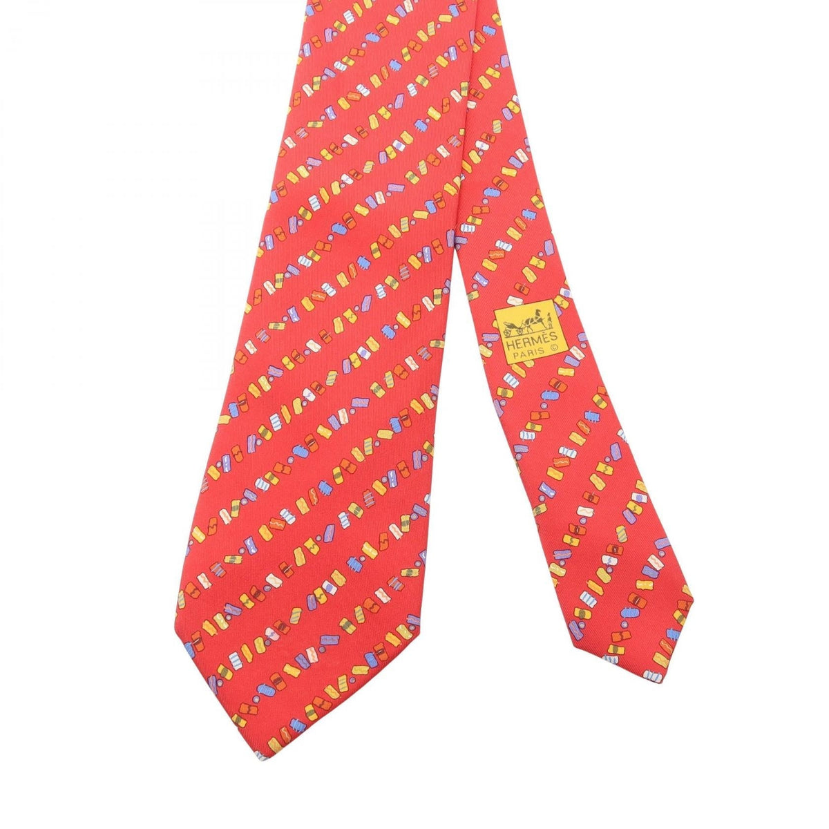 HERMES Overall handle tie Red/Multicolor silk silk 2104102536516
