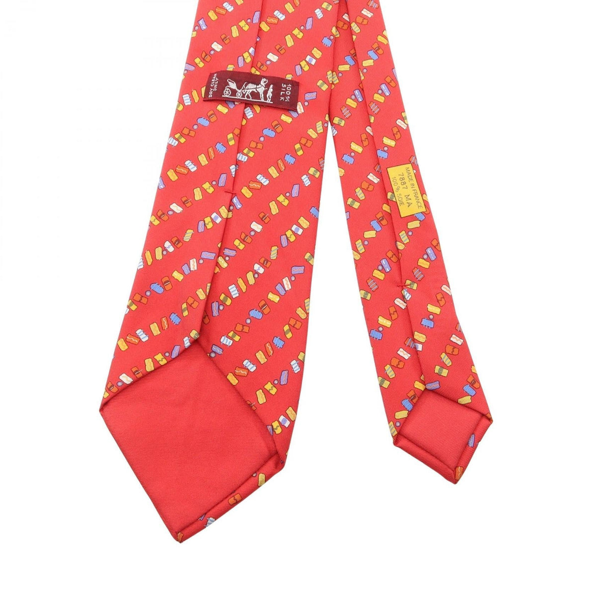 HERMES Overall handle tie Red/Multicolor silk silk 2104102536516