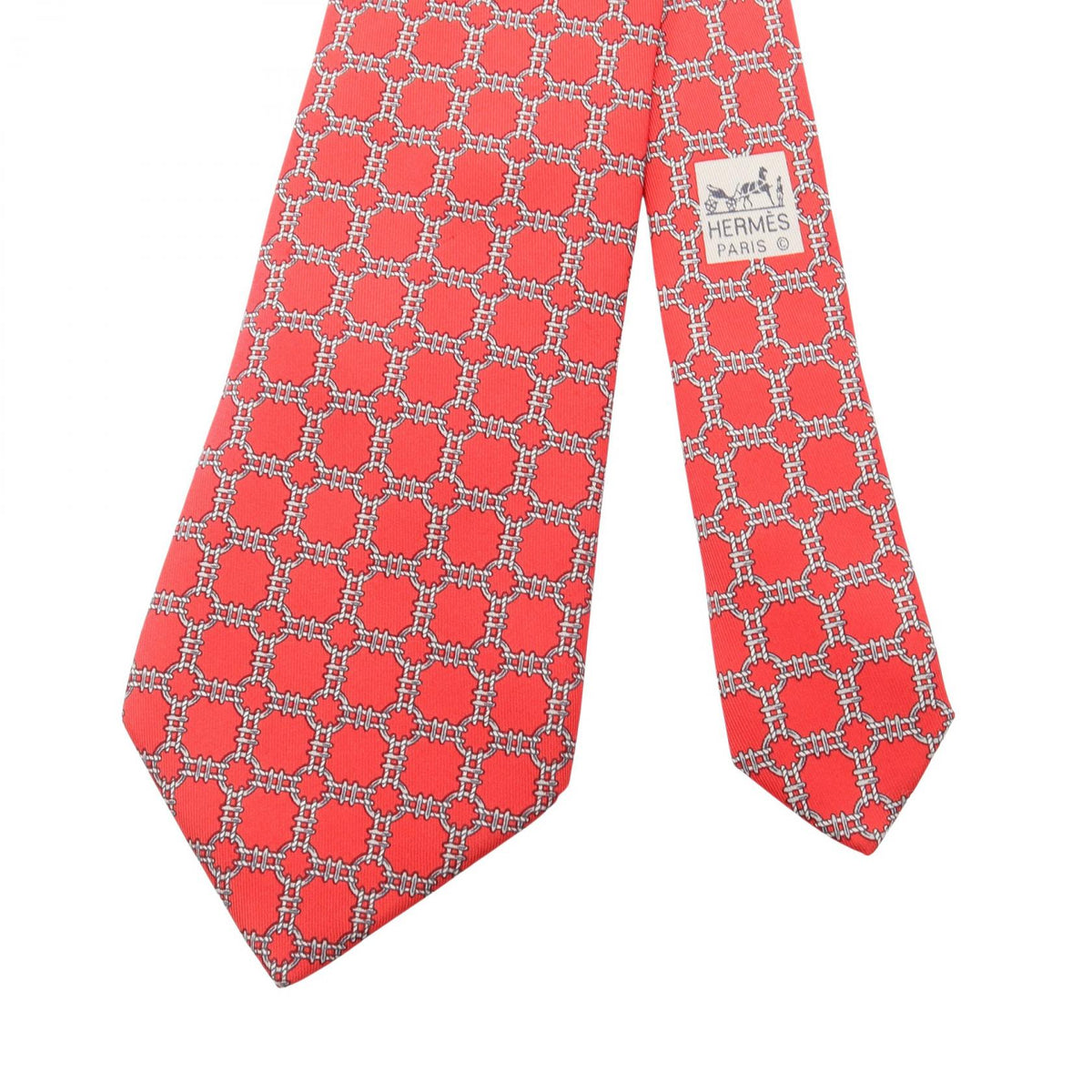 HERMES Chain tie Red/Gray silk silk 2104102536509