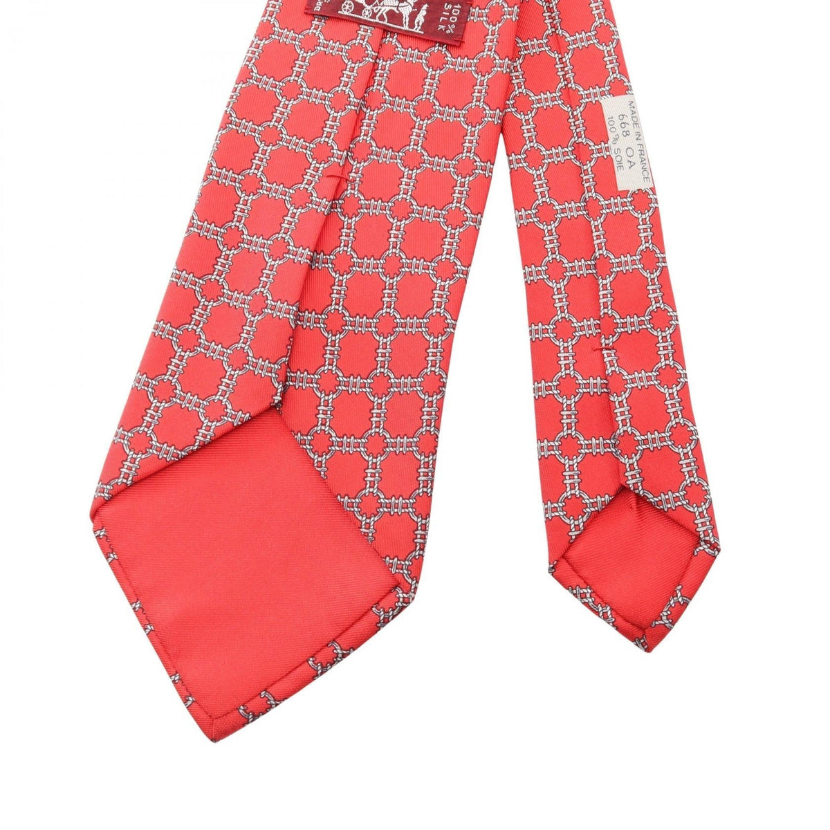 HERMES Chain tie Red/Gray silk silk 2104102536509