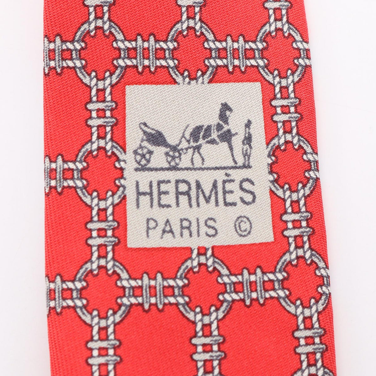 HERMES Chain tie Red/Gray silk silk 2104102536509
