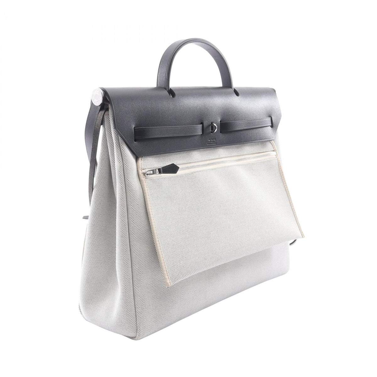 HERMES Alebag Zip MM 2WAY Handbag White/Black Toile officier Other Toile officier / Vache leather hunter 2121400019770