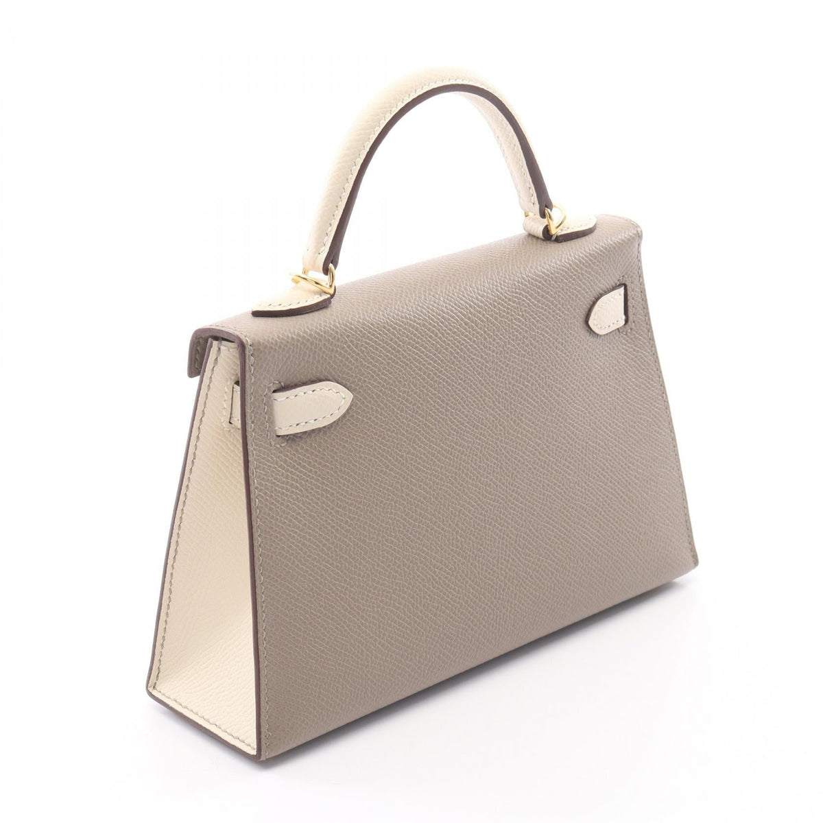 HERMES Mini Kelly 2 Gris asphalt Cle (External stitching, 2-way) Handbag Beige/White Epsom Other Epsom 2104102531832