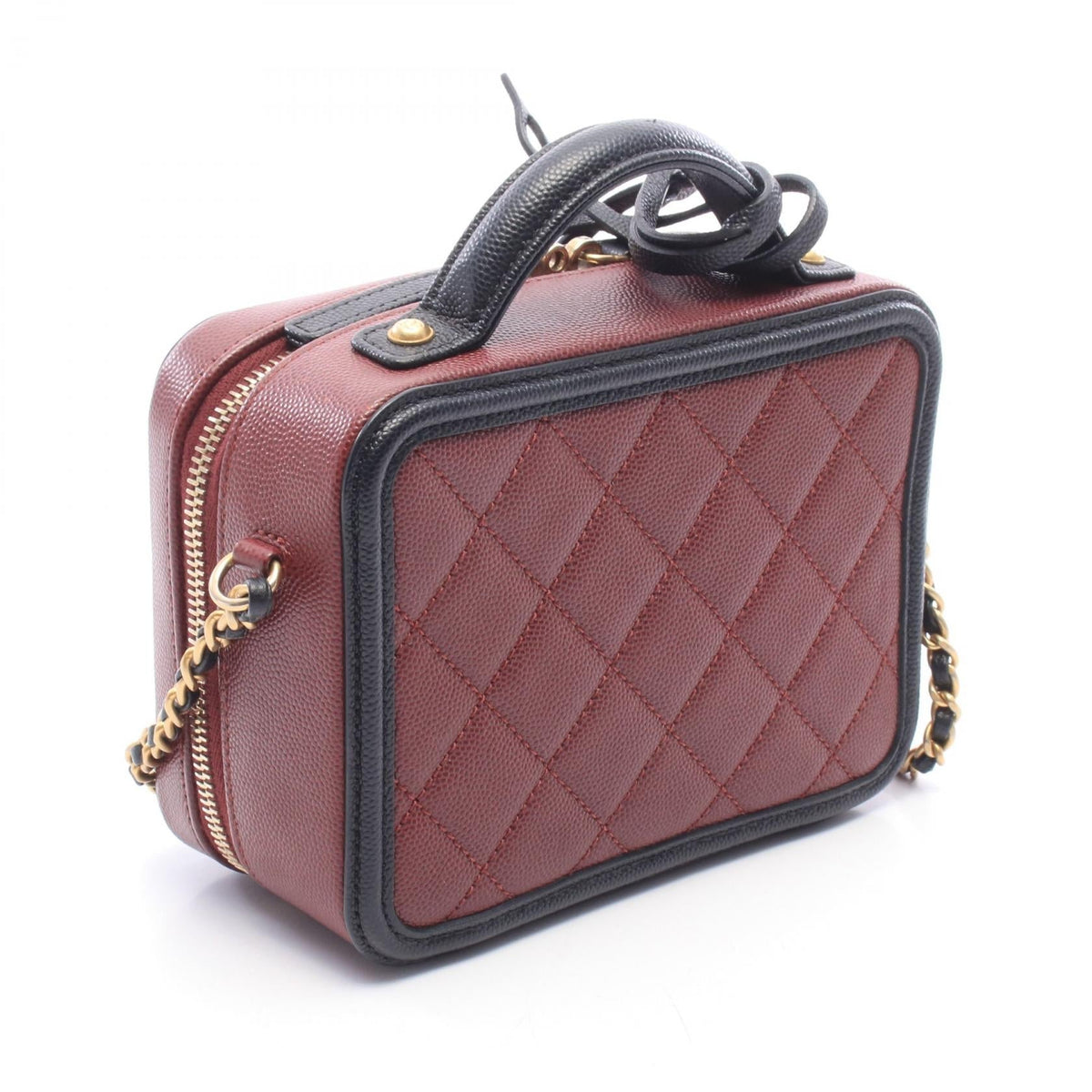 CHANEL Bordeaux/Black CC Figley Small Vanity Bag 2WAY Grained Calfskin leather A93342 2106800644142