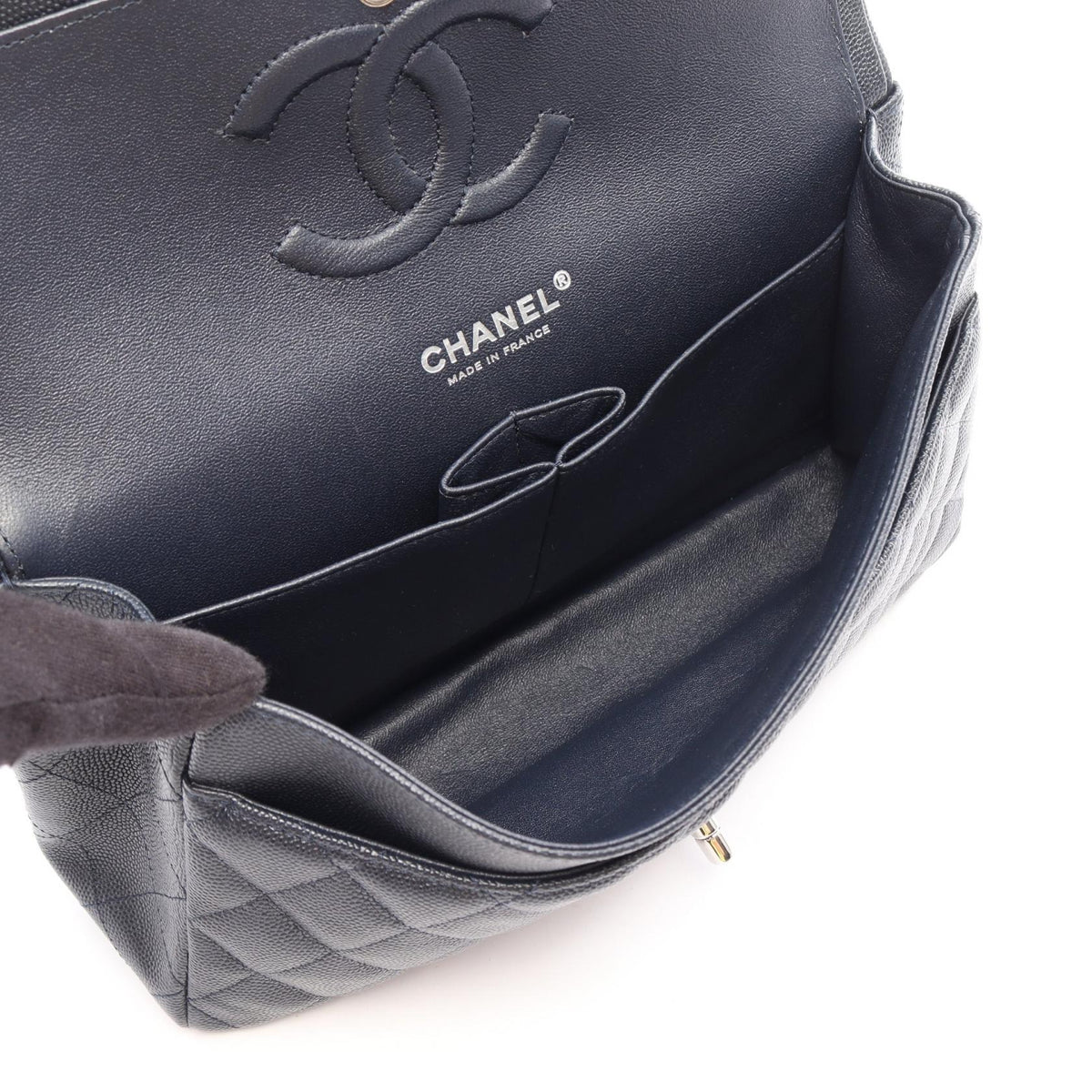 CHANEL Navy Matelasse W flap Grained Calfskin leather A01112 2106800644722
