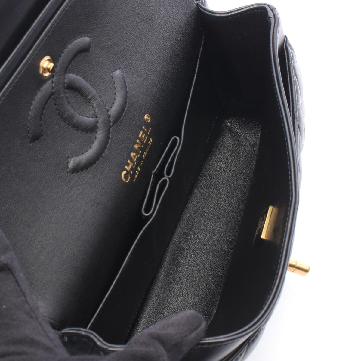 CHANEL Black Matelasse W flap Lambskin (sheep leather) A01113 2106800644432
