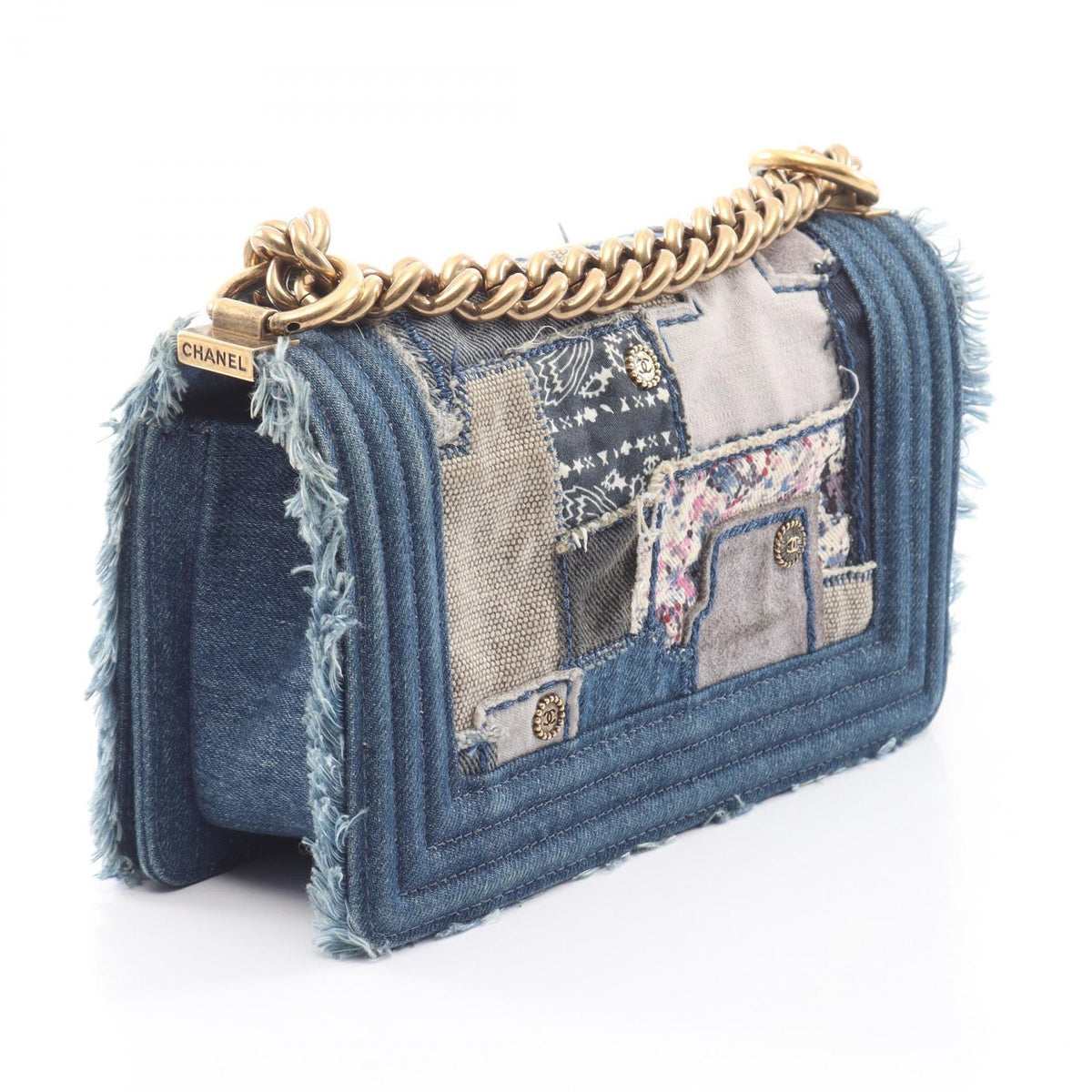 CHANEL Blue/Beige/Multicolor Boy Chanel Small Patchwork Antique Gold Hardware denim A67085 2106800644500