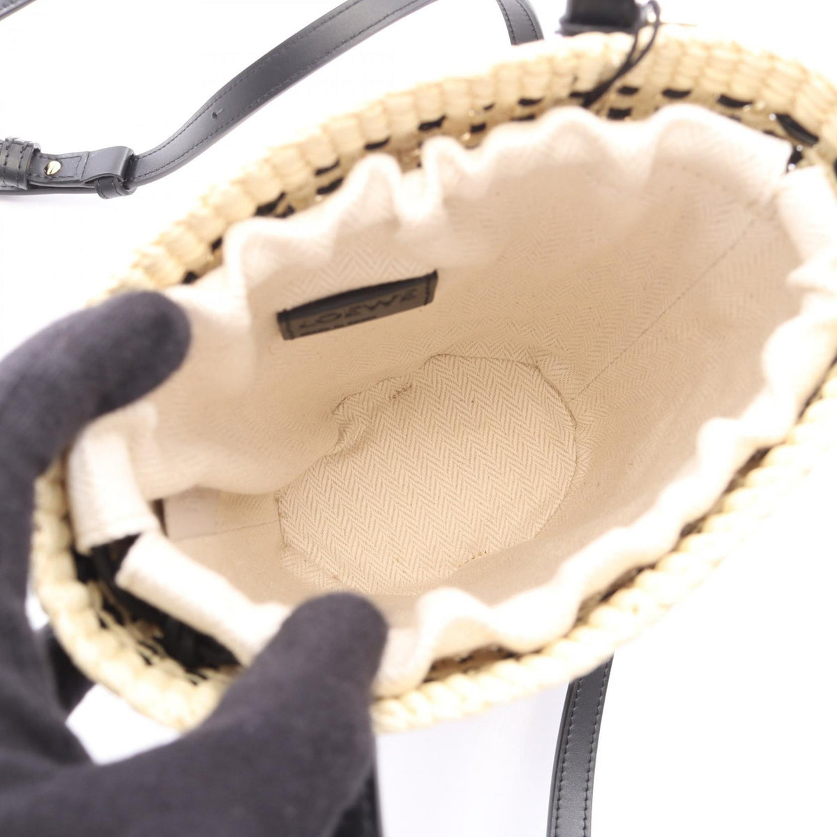 LOEWE Blade Pocket Shoulder Bag Beige/Black leather Raffia C630IMBX012165 2101220158828