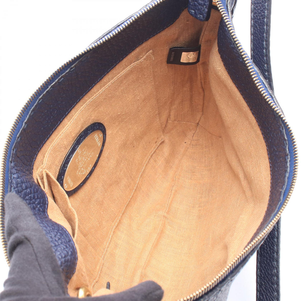 FENDI Selleria Shoulder Bag Navy leather 8BT146 2101220156862