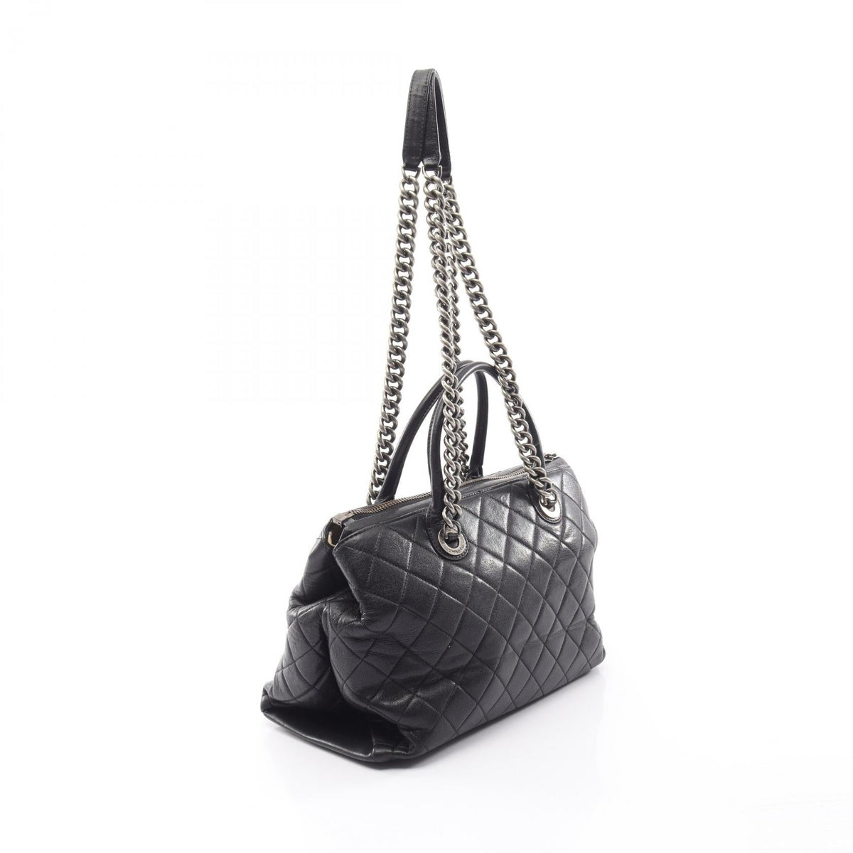 CHANEL Black Matelasse Antique Silver Hardware 2-Way Bag leather 2101220136383