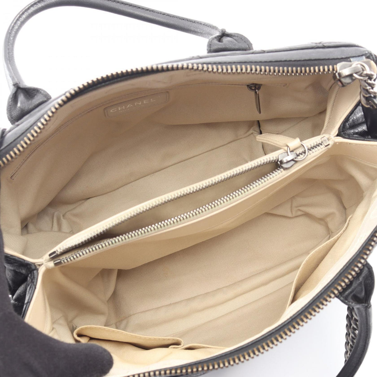 CHANEL Black Matelasse Antique Silver Hardware 2-Way Bag leather 2101220136383