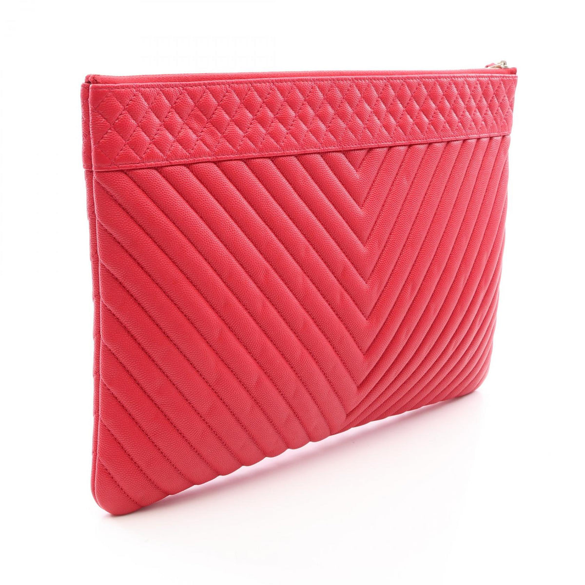 CHANEL Red Chevron V Stitch Grained Calfskin leather 2101220138943