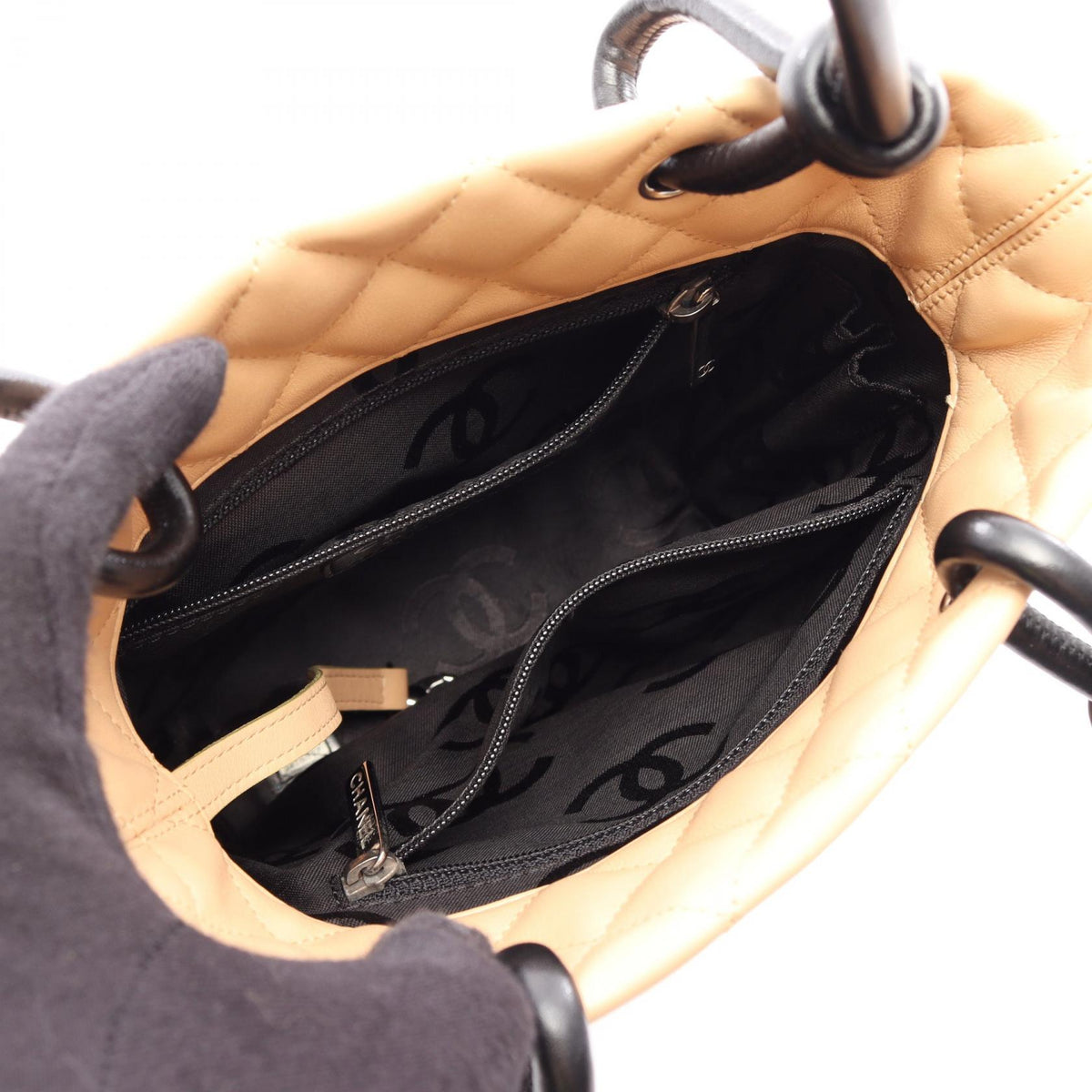 CHANEL Beige/Black Cambon Line Small leather 2101220140861