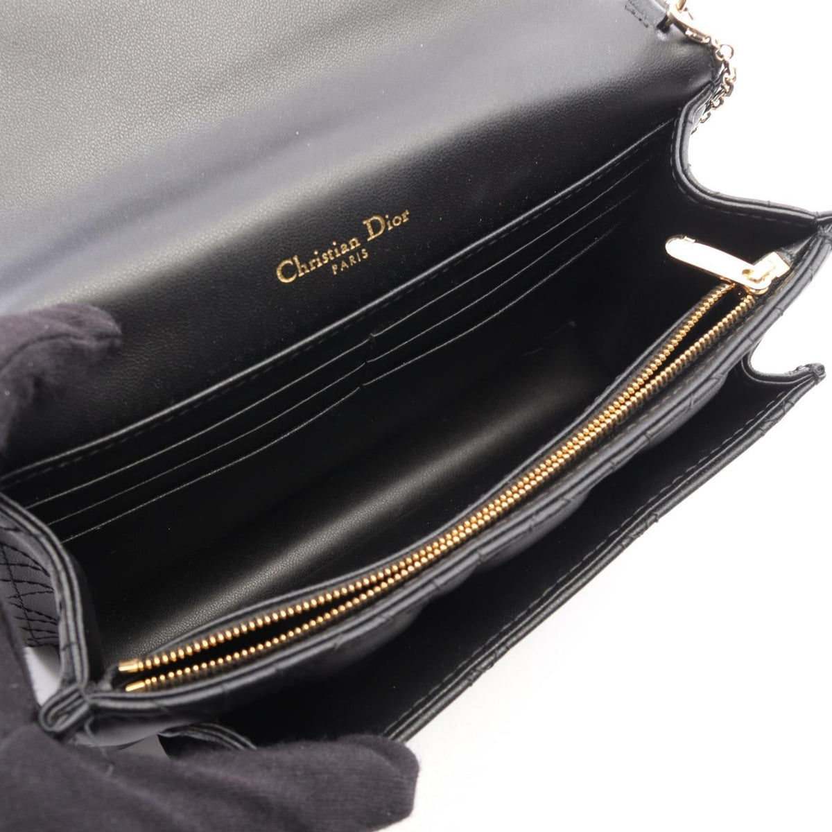 Dior My Dior Daily Chain Pouch Cannage Shoulder Bag Black leather 2101220142391