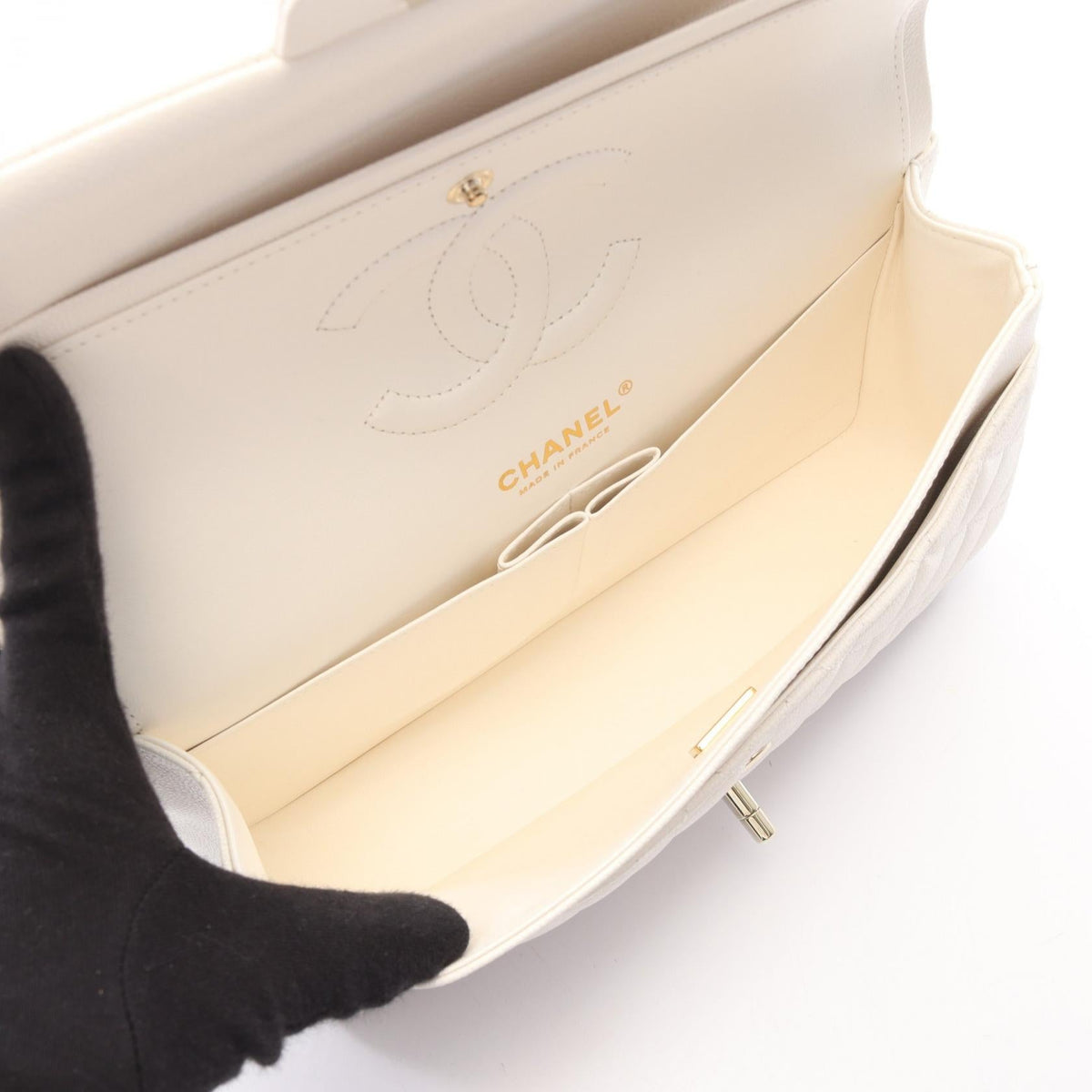 CHANEL White Matelasse W flap Grained Calfskin leather A01112 2120800033478