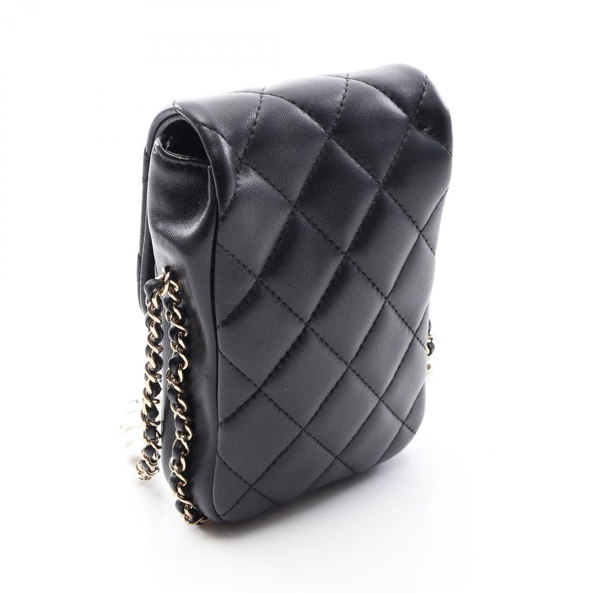 CHANEL Black Matelasse Phone Holder Lambskin (sheep leather) 2106800643848