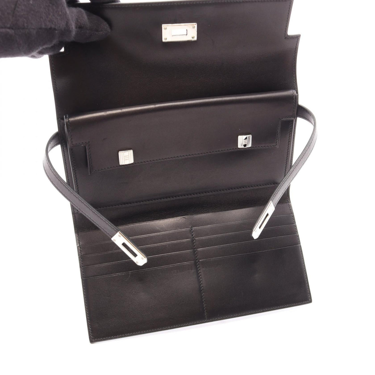 HERMES Kelly wallet Bifoldpurse Black Box calf leather Calfskin (cowhide) 2101220142957