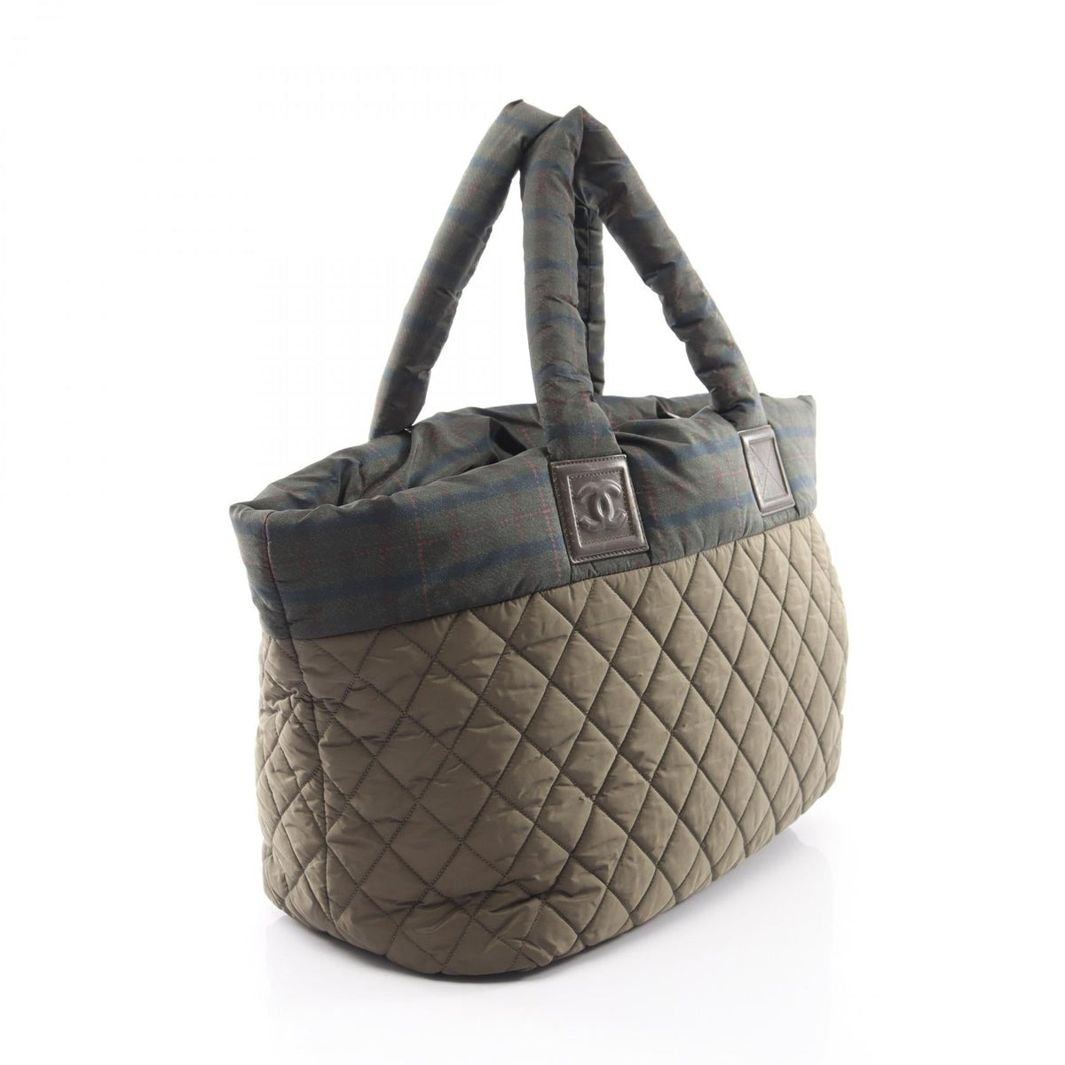 CHANEL Khaki/Multicolor Coco Cocoon MM Check Nylon leather A47107 2104102538855