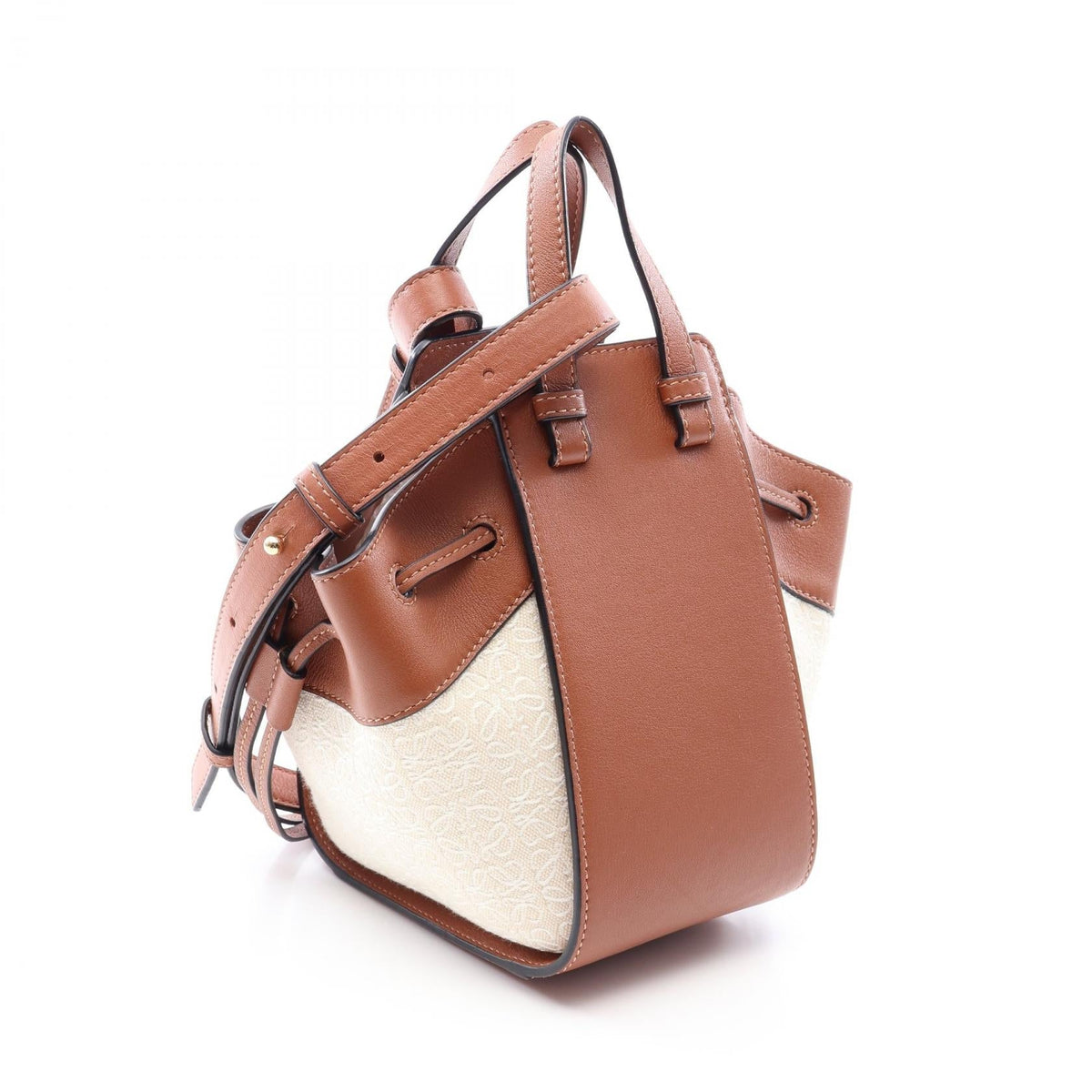 LOEWE Hammock Drawstring Bag Mini 2WAY Handbag Brown/Beige Other Canvas leather 2100301256347