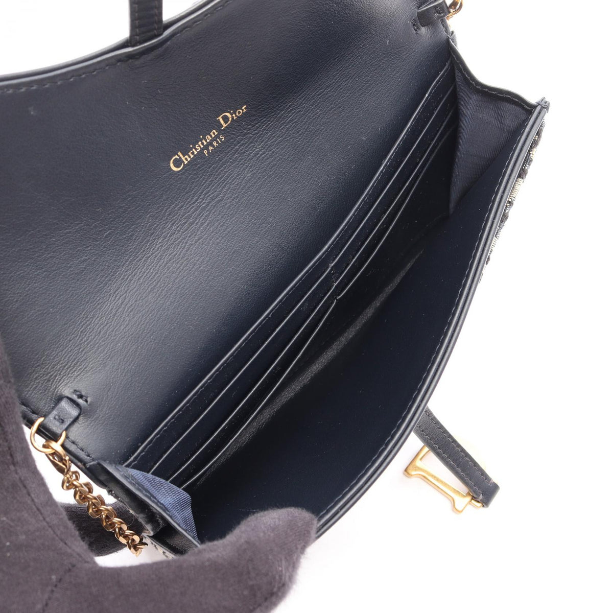 Dior SADDLE Christian Dior Long Wallet Oblique Jacquard Shoulder Bag Beige/Navy canvas leather S5614CTZQ_M928 2100301256675
