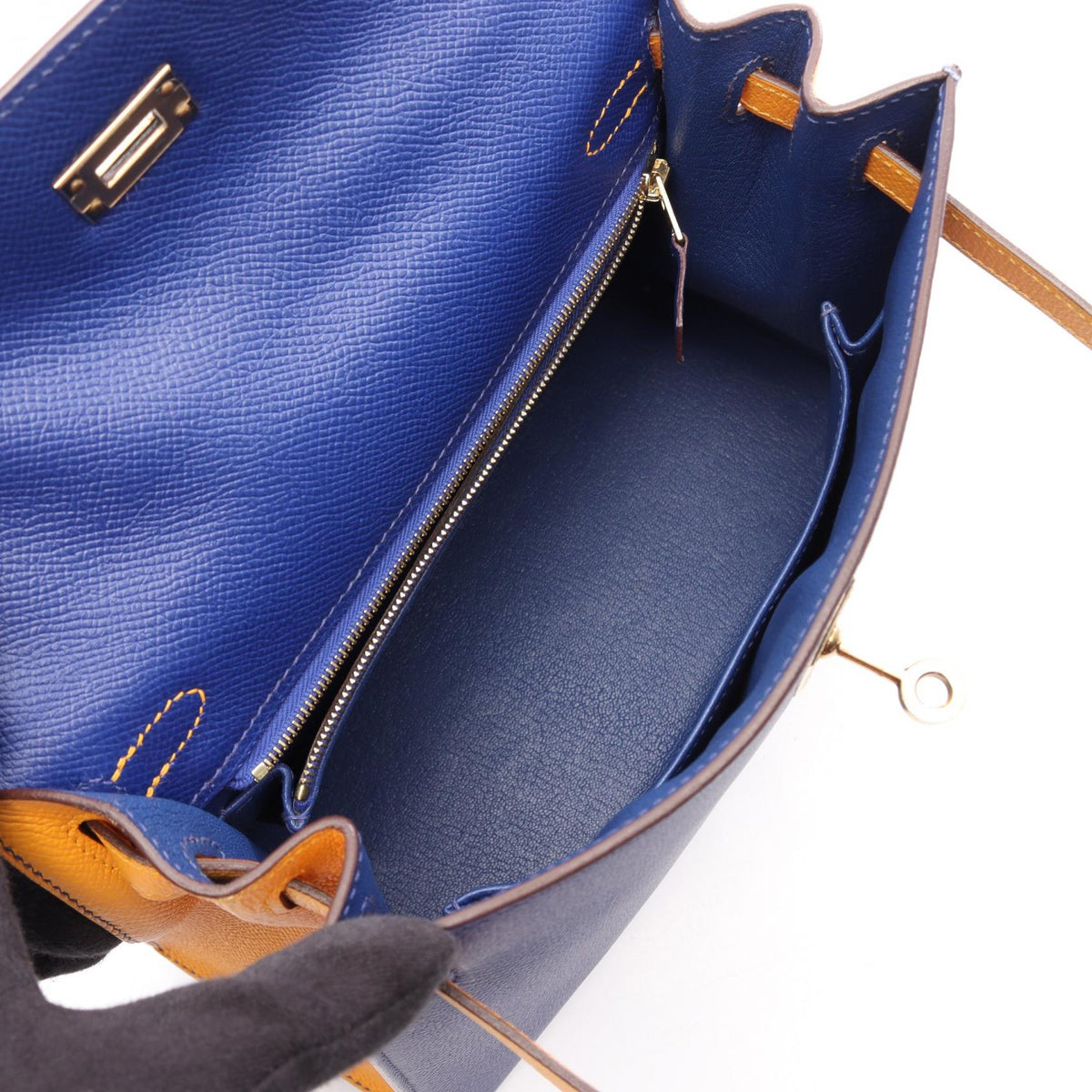 HERMES Kelly 25 (External Stitching) 2-Way HandbagBlue electric Blue electric Blue/Orange Epsom leather Calfskin (cowhide) Epsom 2106800643824