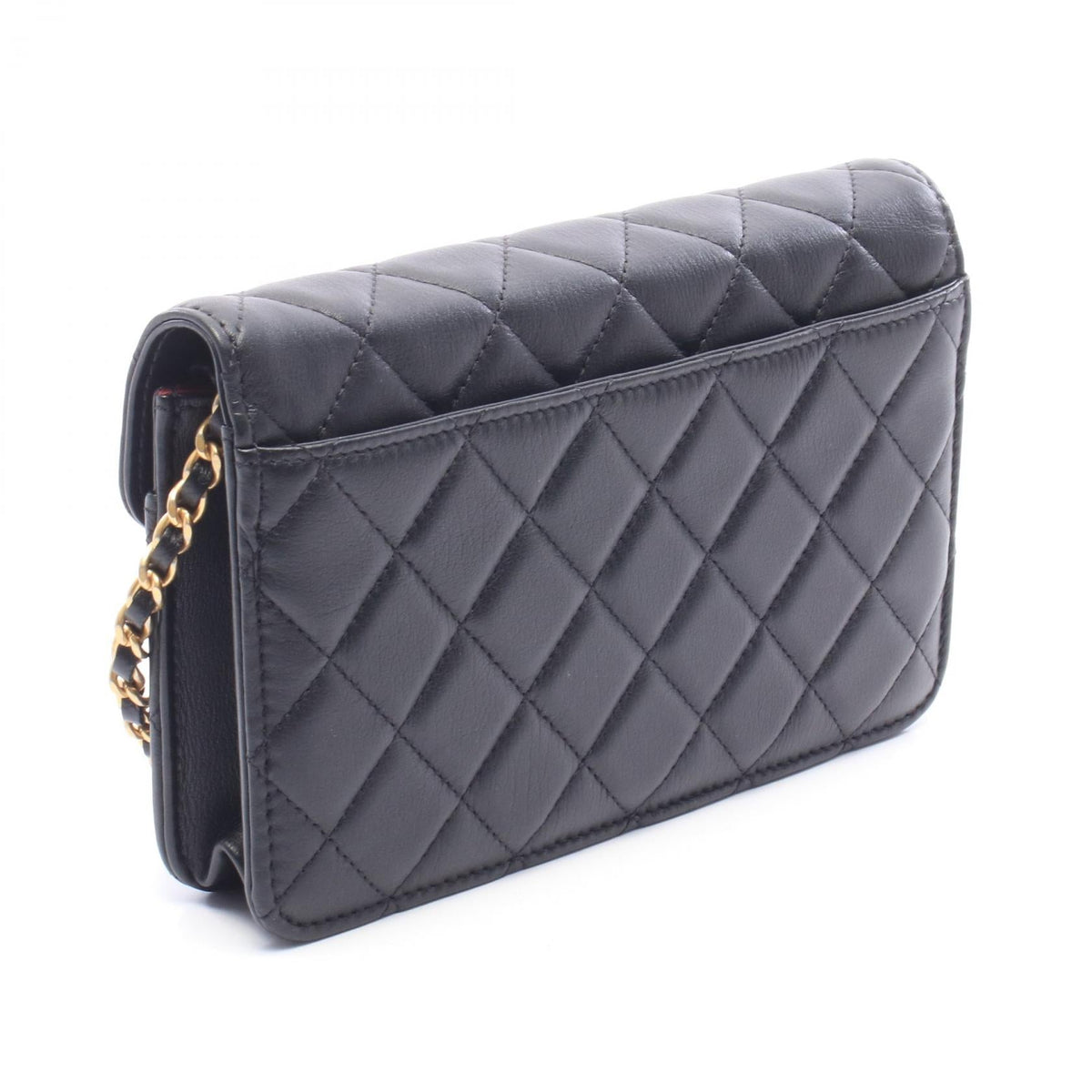 CHANEL Black Matelasse logo Lambskin (sheep leather) 2106800643596