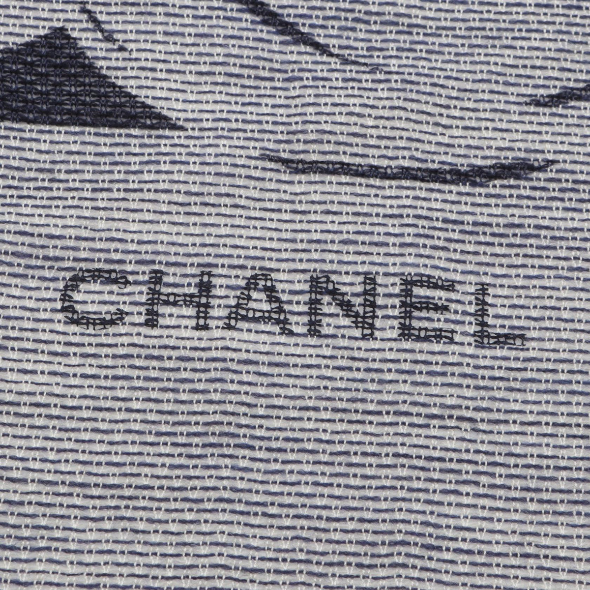 CHANEL White/Navy COCO Mark Camelia wool silk 2104102470674