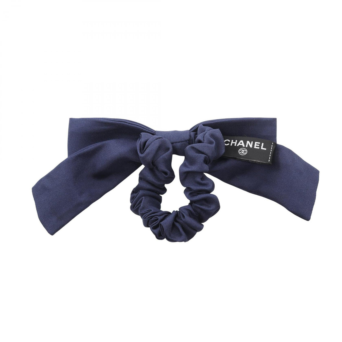 CHANEL Navy Logo Ribbon Scrunchie silk 2106800624953