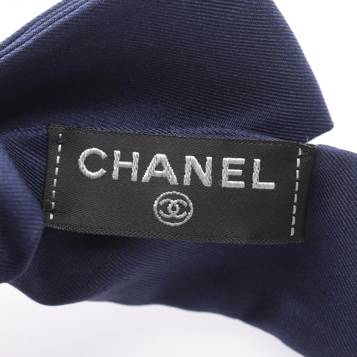 CHANEL Navy Logo Ribbon Scrunchie silk 2106800624953