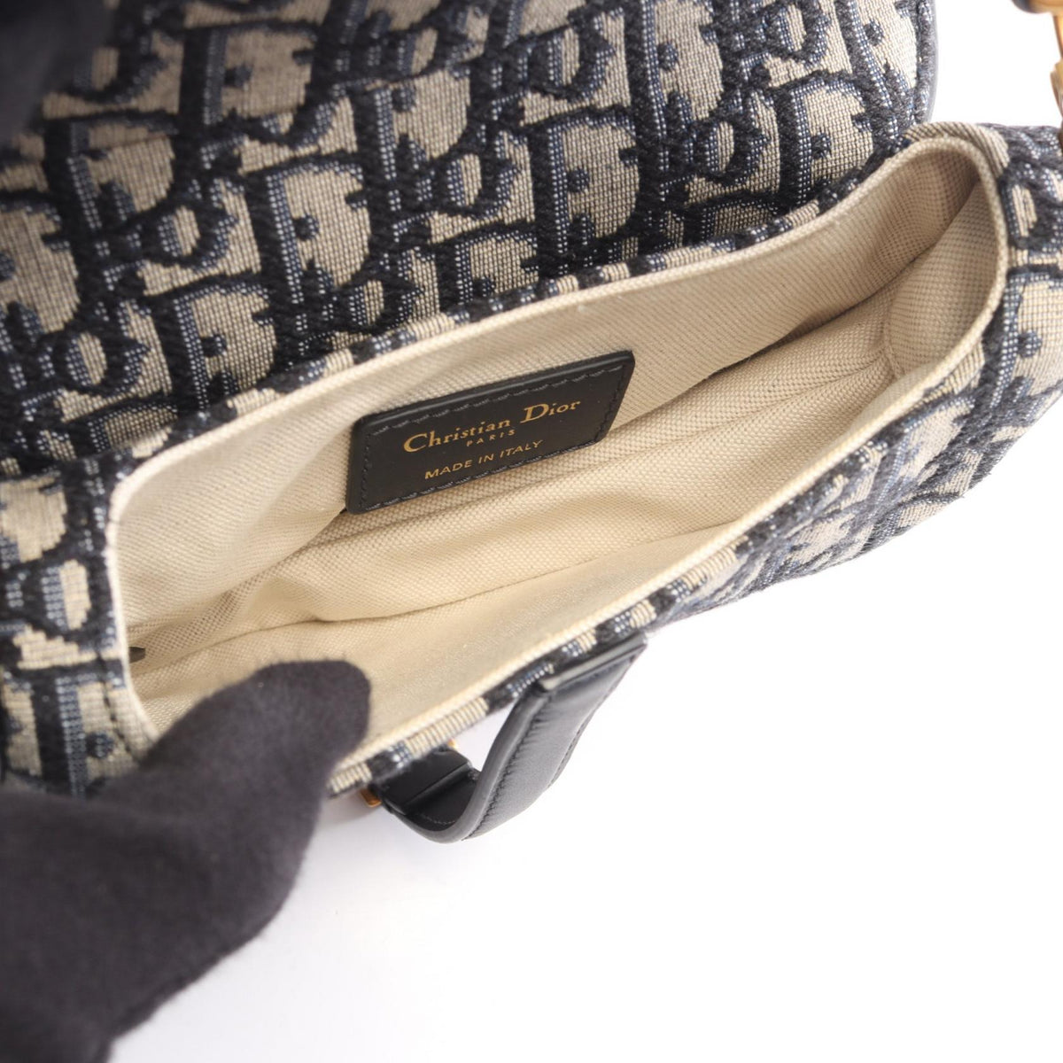 Christian Dior Mini Saddlebag in Oblique Jacquard Handbag Beige/Navy canvas�leather M0456CTZQ 2101220162290